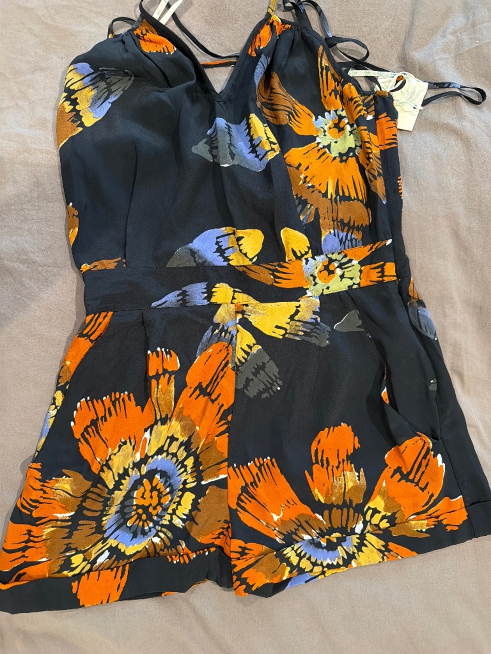 NWT Haven 100% Silk Floral Romper with Pockets | Size Large